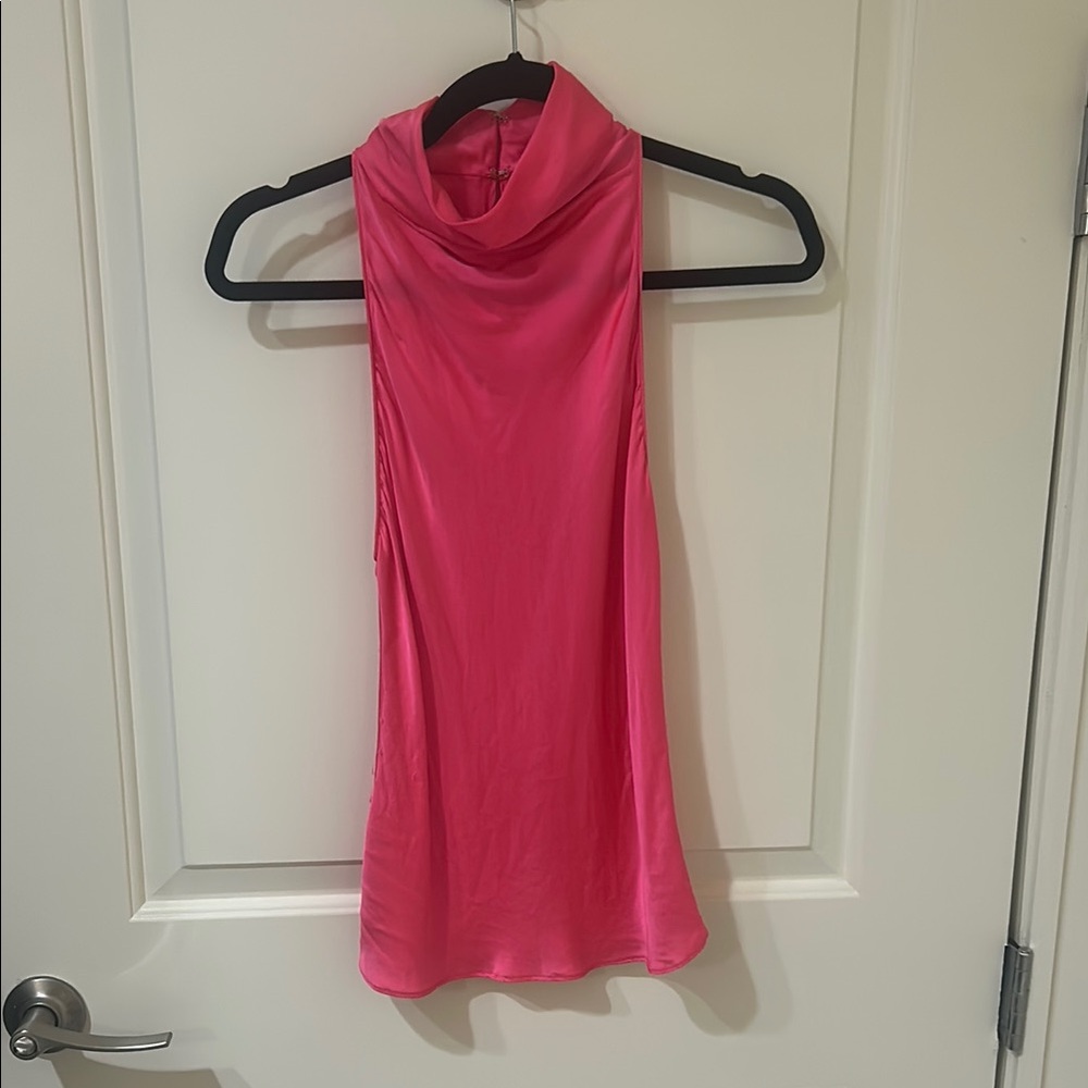 Amanda Uprichard Pink Satin Cowl Neck Sleeveless Top